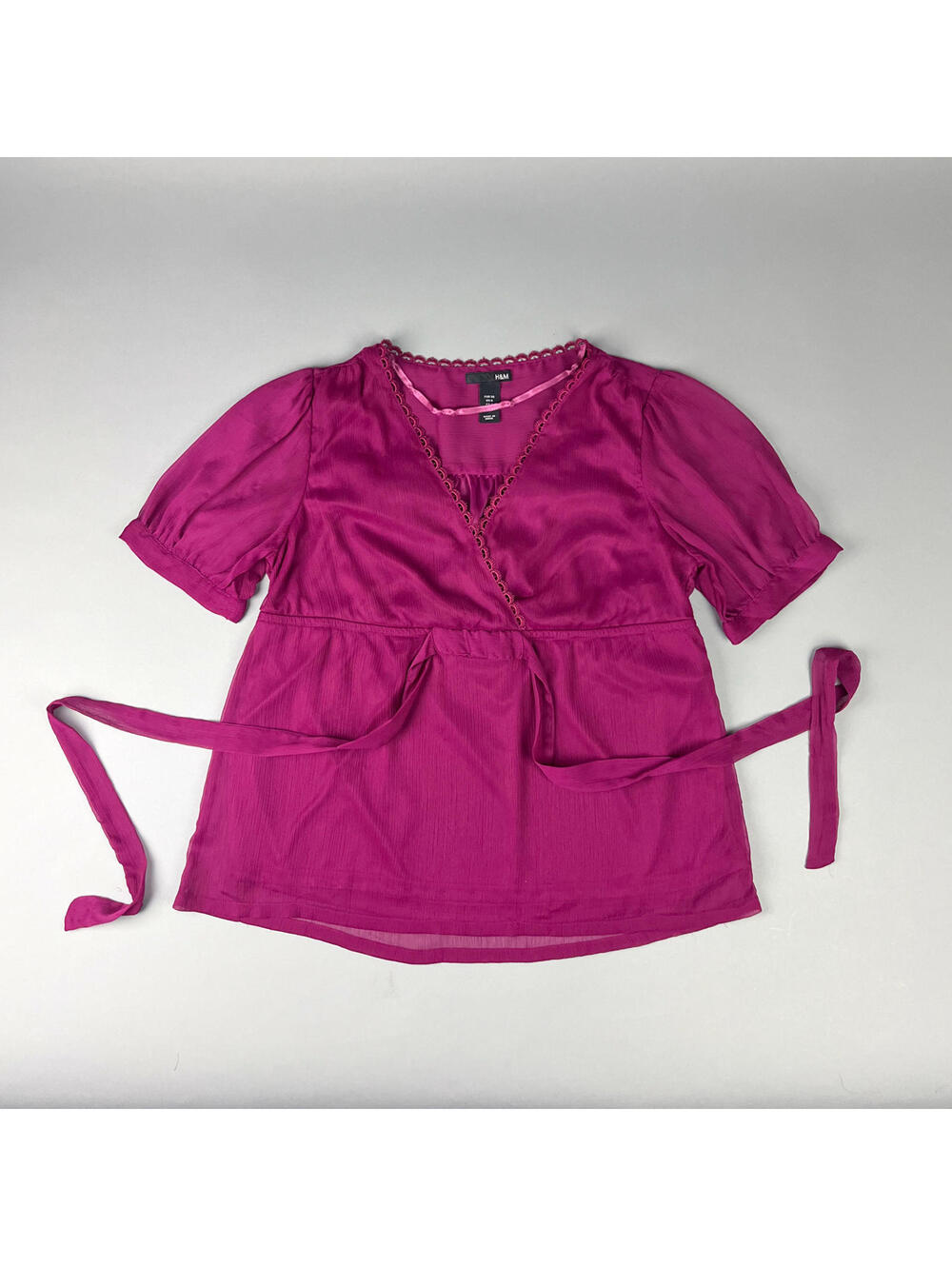 Y2K Babydoll Top, Women's Fuchsia Pink Blouse with Tie Waist